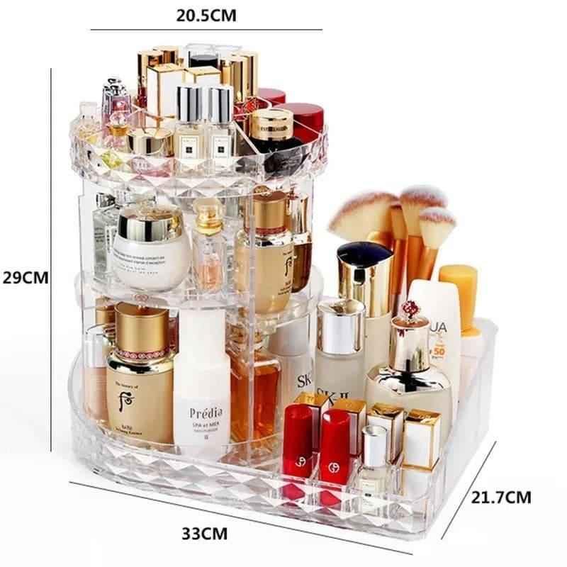 All In One Cosmetic Makeup Organizer, 360 Degree Rotation Makeup Organizer, Crystal Makeup Display Stand, Multifunction Detachable Makeup Beauty Organizer, Adjustable Cosmetic Display Case, Rotatable Transparent Beauty Organizer.