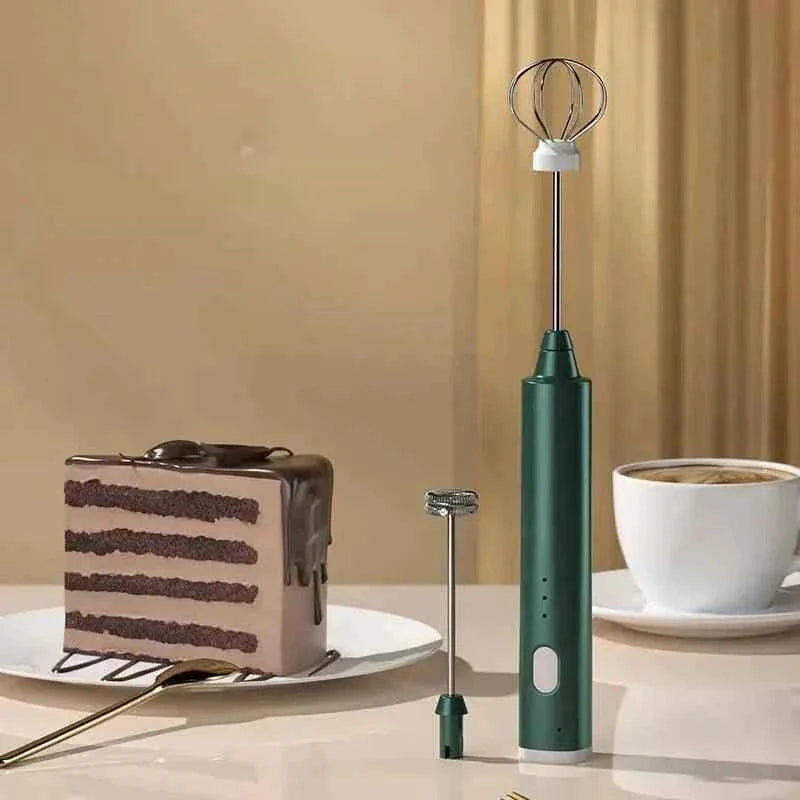 2 in 1 Portable USB Rechargeable Milk Frother and Egg Beater, Handheld Coffee Mixer and Kitchen Blender.