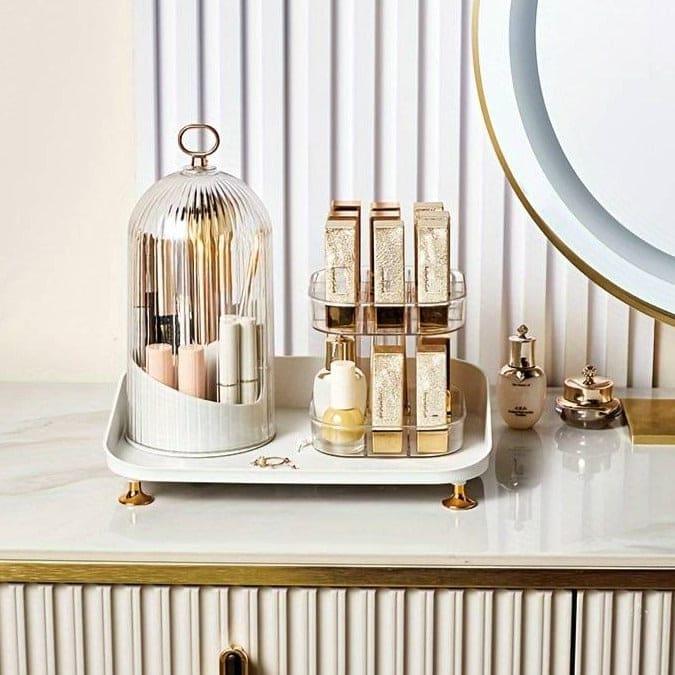 360° Rotating Makeup Brush Box With Lipstick Organizer.