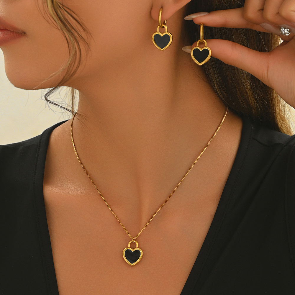 Lxalry 18K Gold Plated Heart Jewelry Set – Hypoallergenic Necklace & Earrings Gift for Her