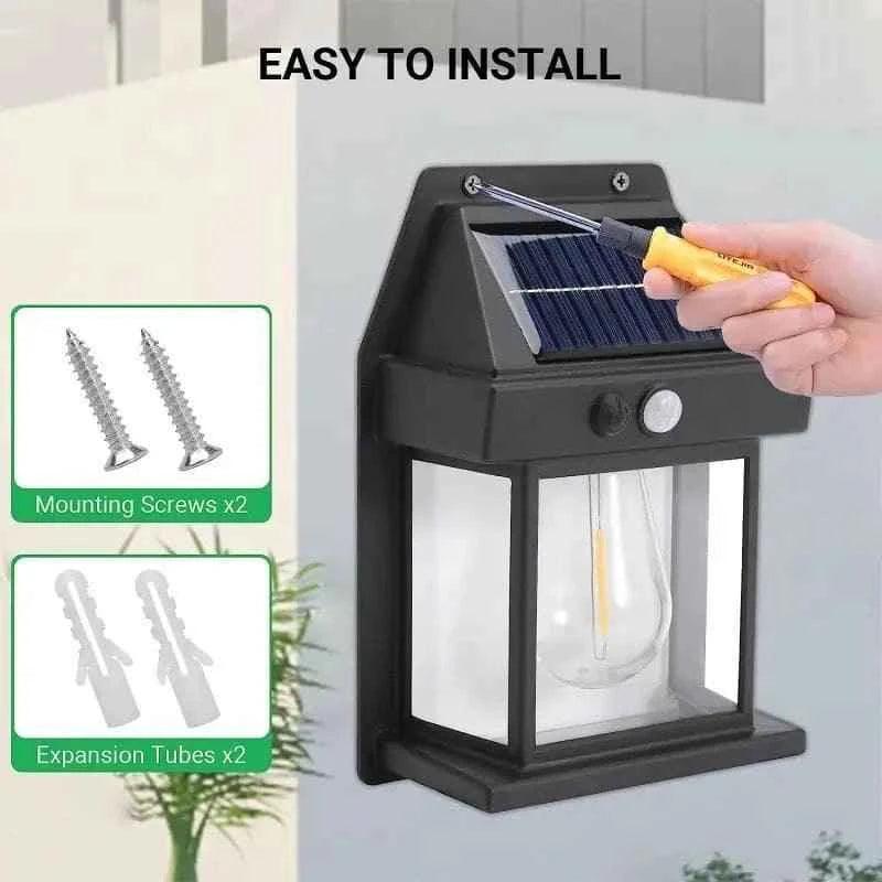 Solar Outdoor Lamp with Tungsten Filament, Waterproof Smart Induction Lantern, Wireless Dusk-to-Dawn Wall Light, Motion Sensor Porch Light for Gardens, Courtyards, and Villas, Sun-Powered Motion Detection Light.