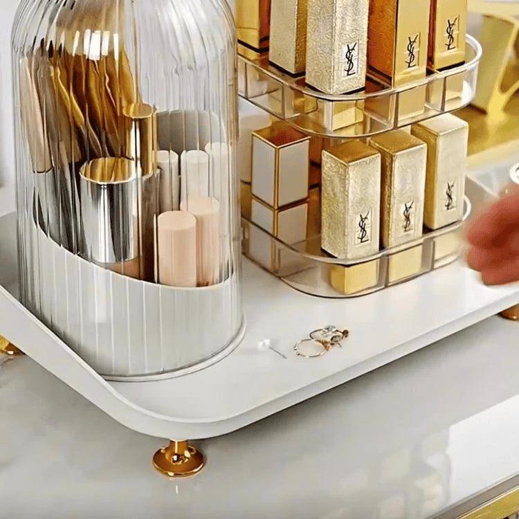 360° Rotating Makeup Brush Box With Lipstick Organizer.