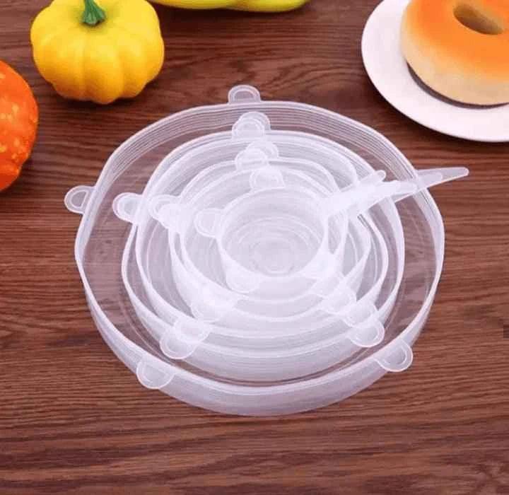 Pack Of 6 Round Silicone Stretch Lids, Transparent Silicone Food Sealing Cover, Reusable Durable Food Storage Covers for Bowls, Cups, Cans.