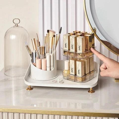 360° Rotating Makeup Brush Box With Lipstick Organizer.