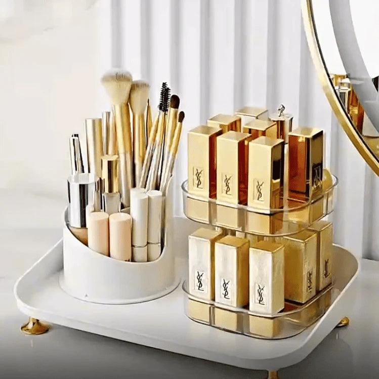 360° Rotating Makeup Brush Box With Lipstick Organizer.