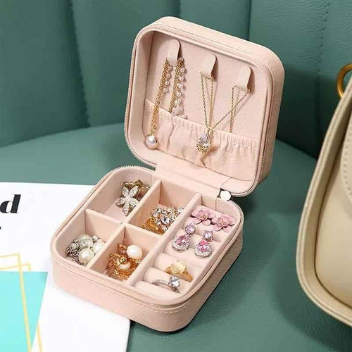 Mini Leather Jewelry Case, Elegant Travel Cosmetic Box, Small Portable Jewelry Storage Organizer, PU Leather Earring, Ring, and Necklace Holder.