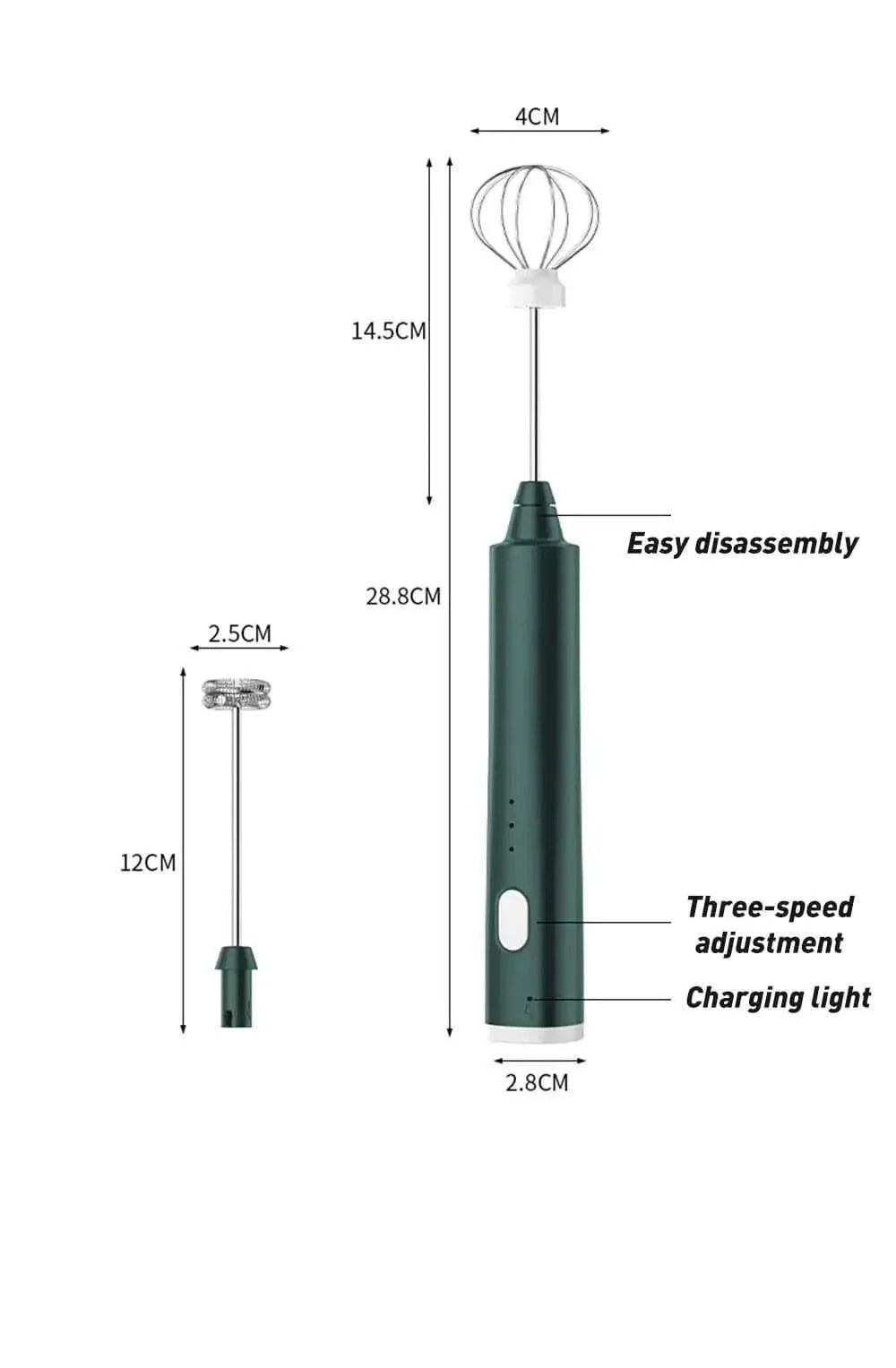 2 in 1 Portable USB Rechargeable Milk Frother and Egg Beater, Handheld Coffee Mixer and Kitchen Blender.