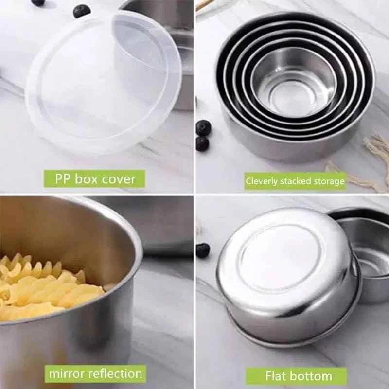 Set of 5 Stainless Steel Bowls with Lids, Mixing and Food Storage Containers, Durable Chef-Grade Stainless Steel Bowl Set, Metal Fresh-Keeping Kitchen Containers.