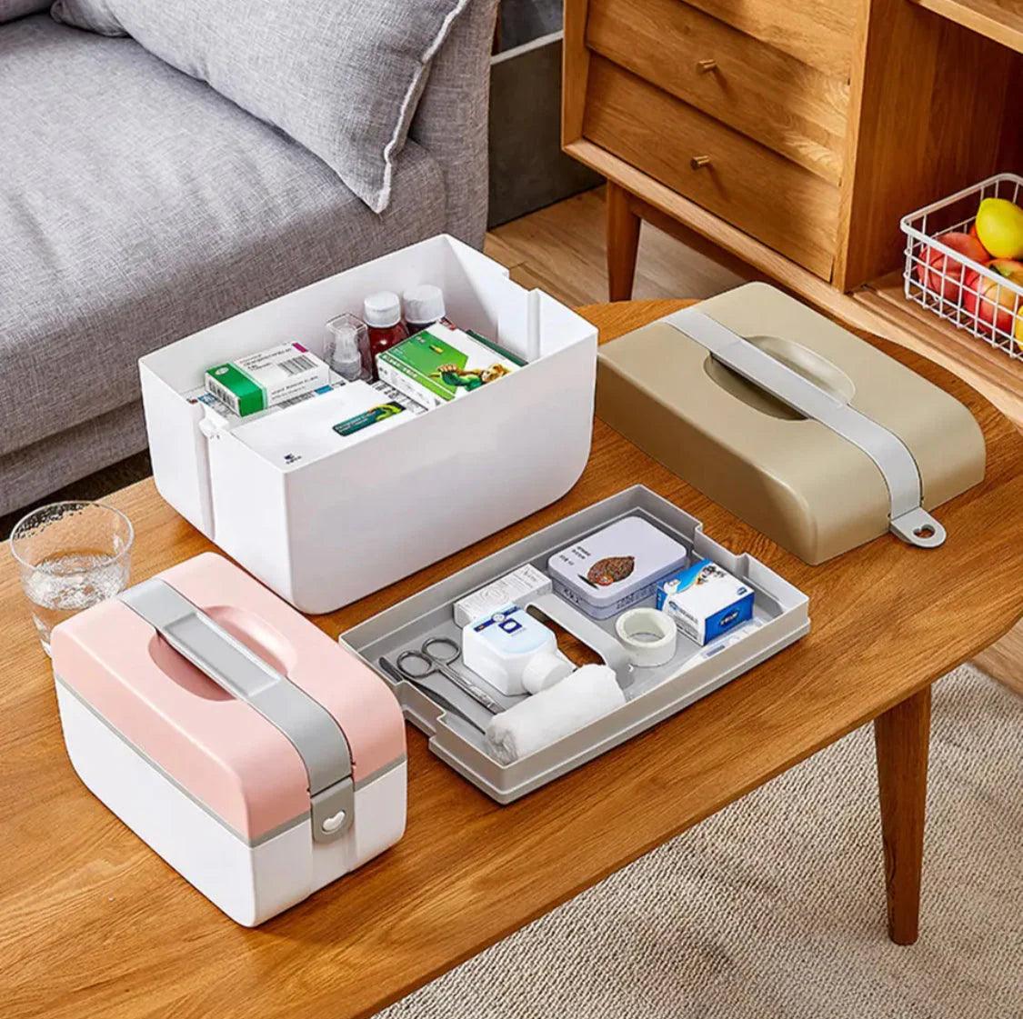 Two-Layer Large Medicine Organizer, Multi-Tier First Aid Storage Box, Portable Travel Medical Case.