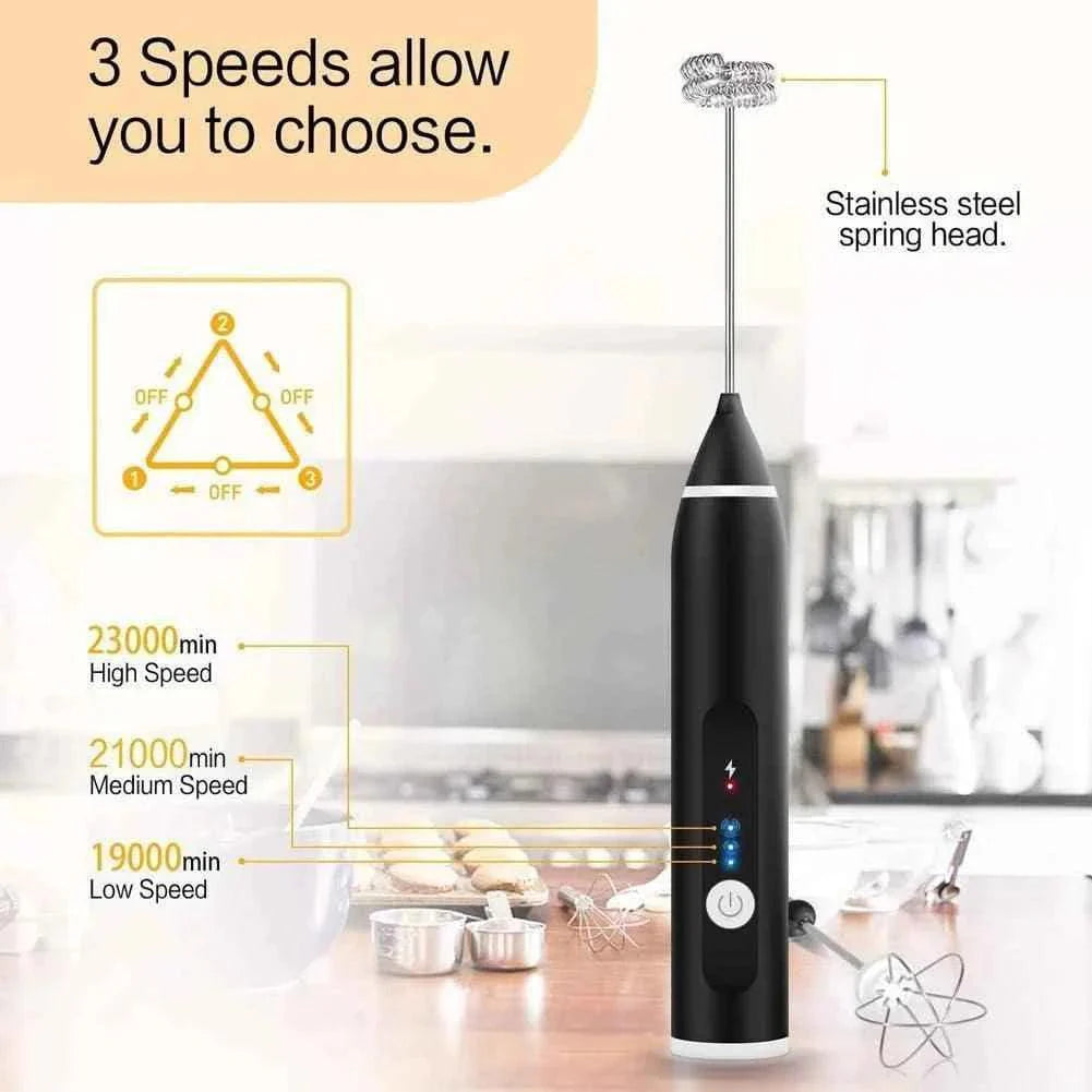 2 in 1 Portable USB Rechargeable Milk Frother and Egg Beater, Handheld Coffee Mixer and Kitchen Blender.