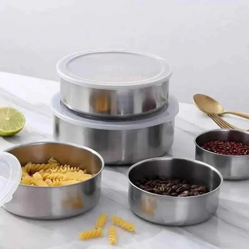 Set of 5 Stainless Steel Bowls with Lids, Mixing and Food Storage Containers, Durable Chef-Grade Stainless Steel Bowl Set, Metal Fresh-Keeping Kitchen Containers.