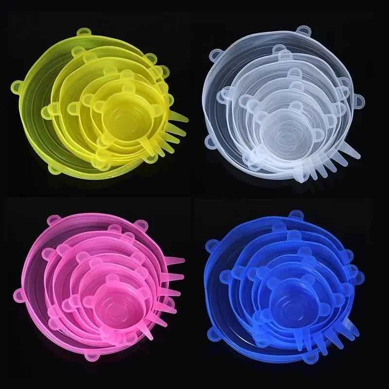 Pack Of 6 Round Silicone Stretch Lids, Transparent Silicone Food Sealing Cover, Reusable Durable Food Storage Covers for Bowls, Cups, Cans.