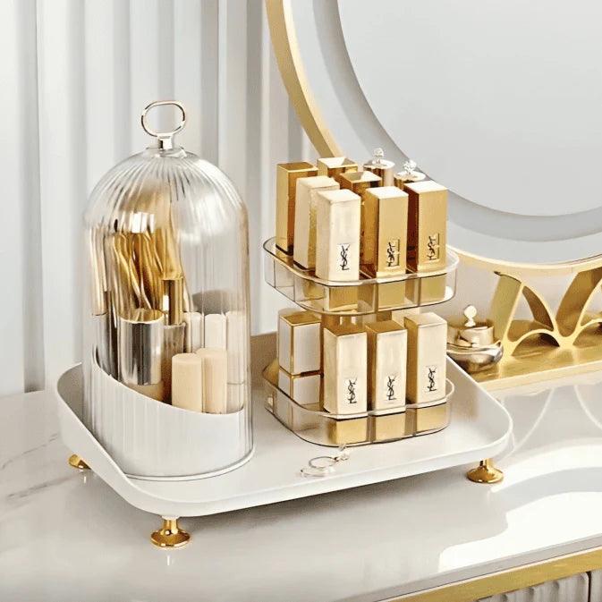 360° Rotating Makeup Brush Box With Lipstick Organizer.