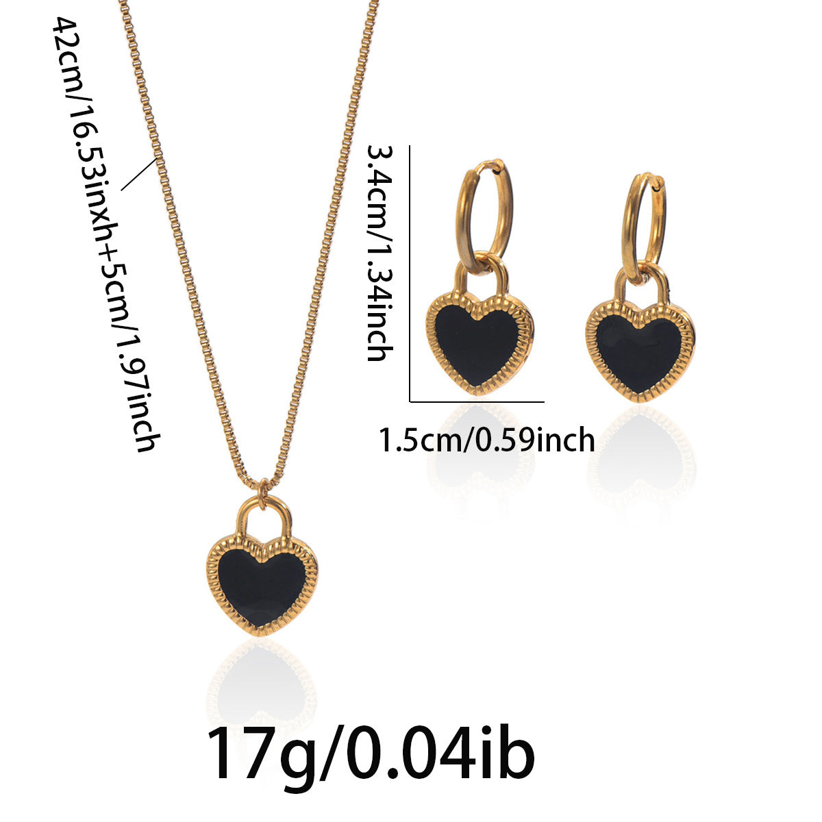 Lxalry 18K Gold Plated Heart Jewelry Set – Hypoallergenic Necklace & Earrings Gift for Her