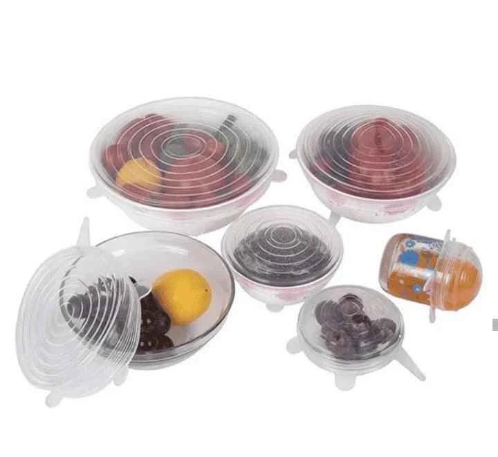 Pack Of 6 Round Silicone Stretch Lids, Transparent Silicone Food Sealing Cover, Reusable Durable Food Storage Covers for Bowls, Cups, Cans.