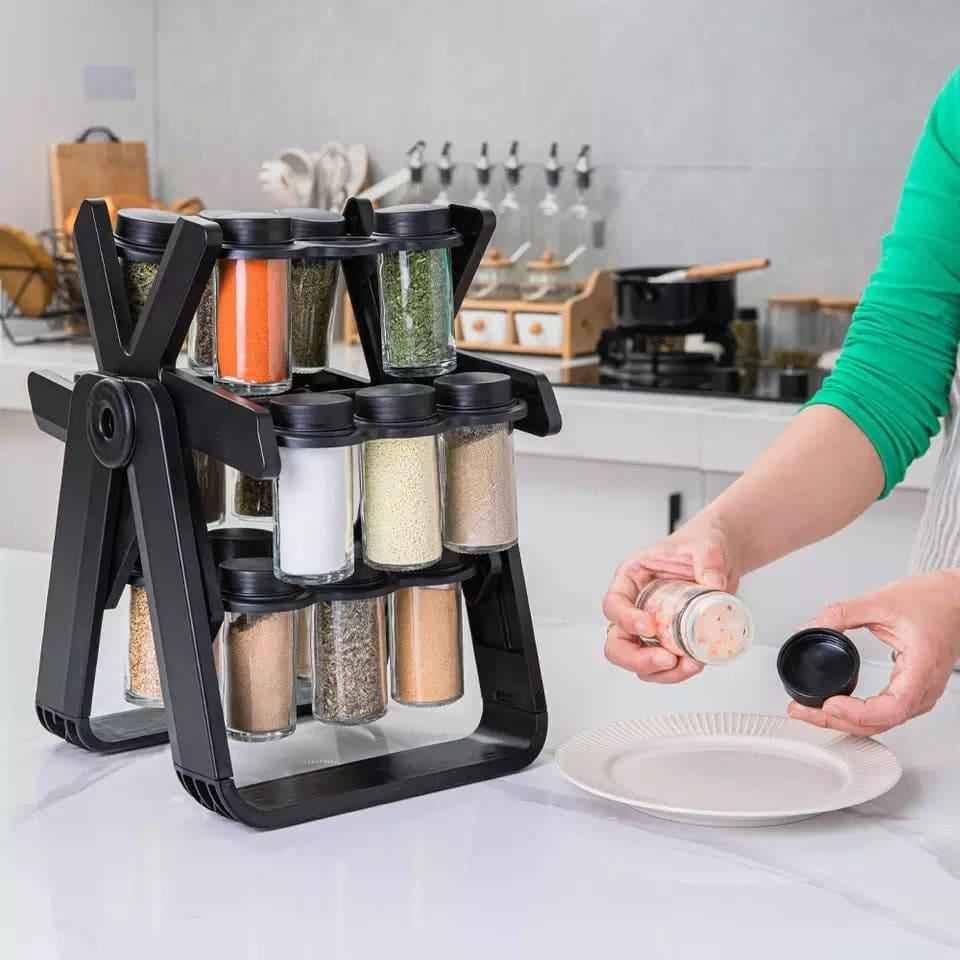 18-Piece Spice Jar Set with Rotating Rack.
