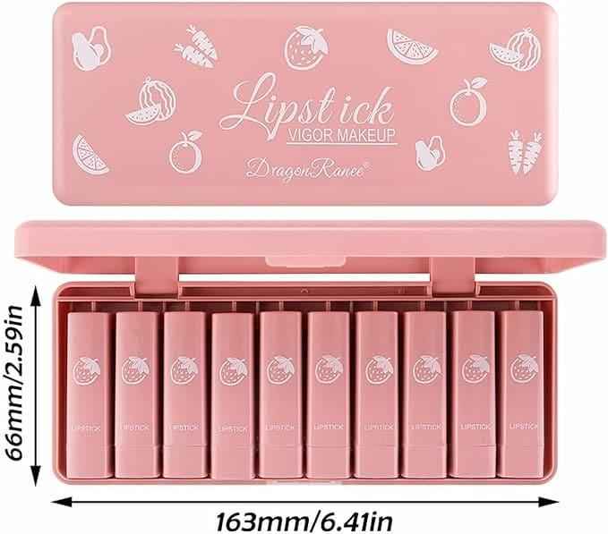 Pack of 10 Dragon Ranee Lipsticks Set Waterproof &
Long-lasting.