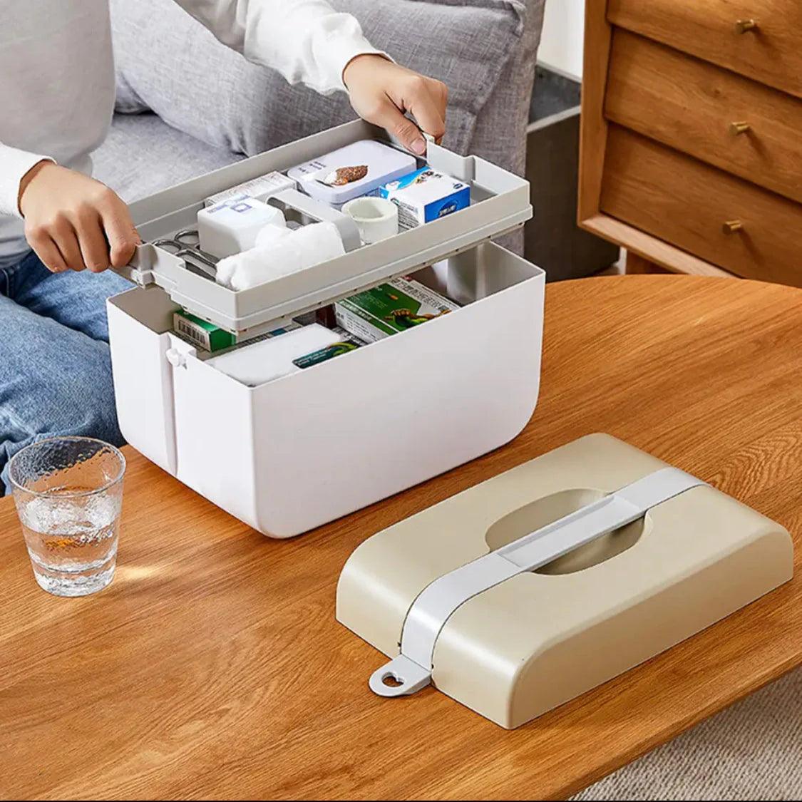 Two-Layer Large Medicine Organizer, Multi-Tier First Aid Storage Box, Portable Travel Medical Case.