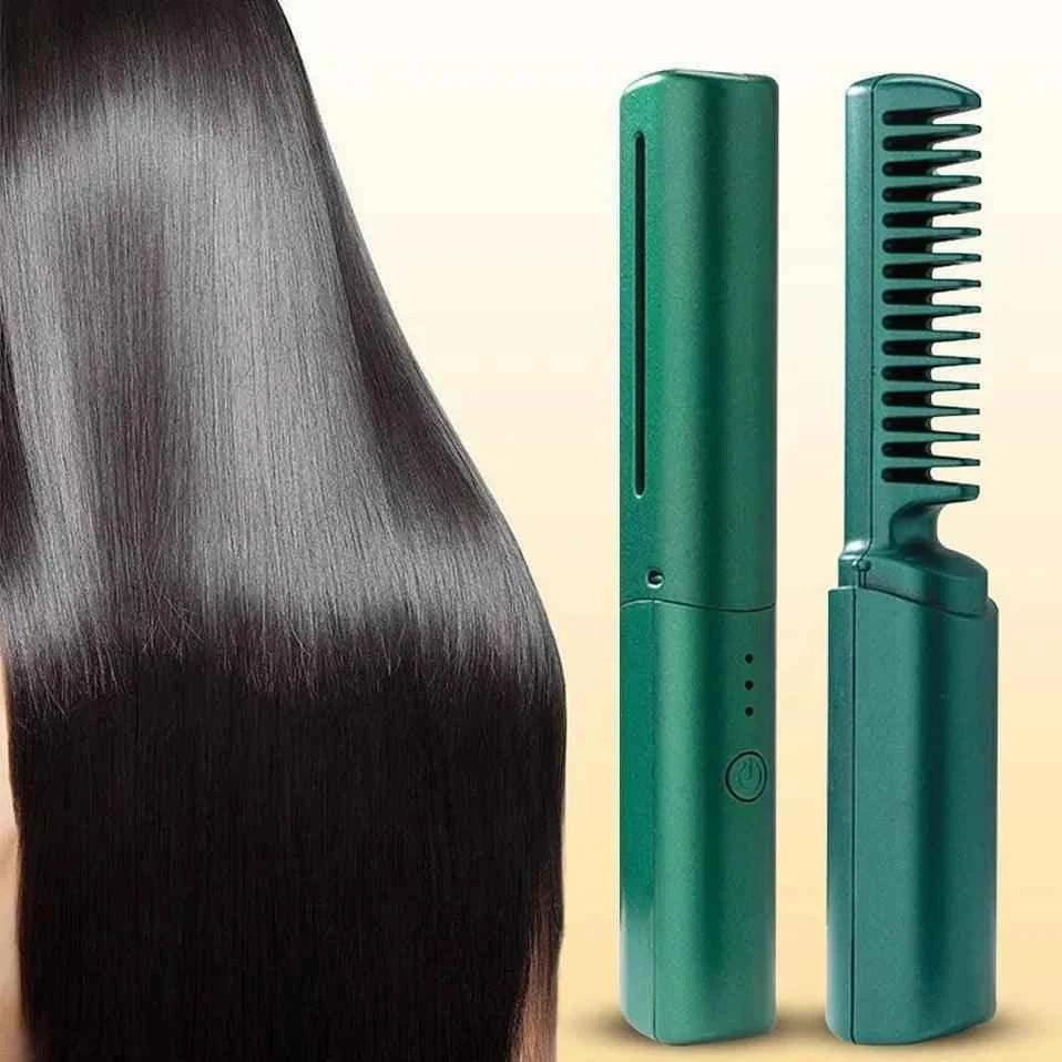 Cordless Wireless Rechargeable Travel Comb Hair Straightener,
