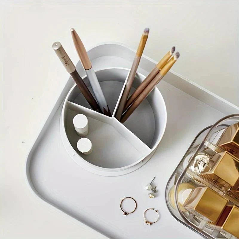 360° Rotating Makeup Brush Box With Lipstick Organizer.