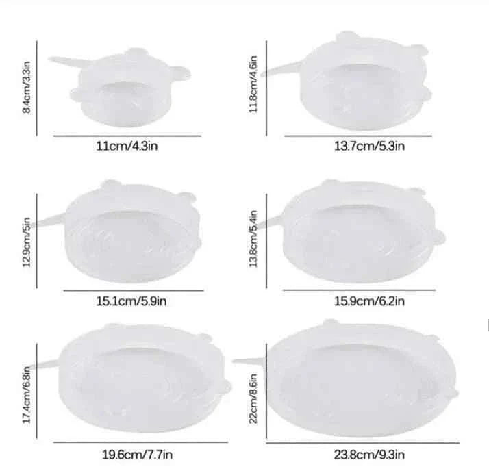 Pack Of 6 Round Silicone Stretch Lids, Transparent Silicone Food Sealing Cover, Reusable Durable Food Storage Covers for Bowls, Cups, Cans.