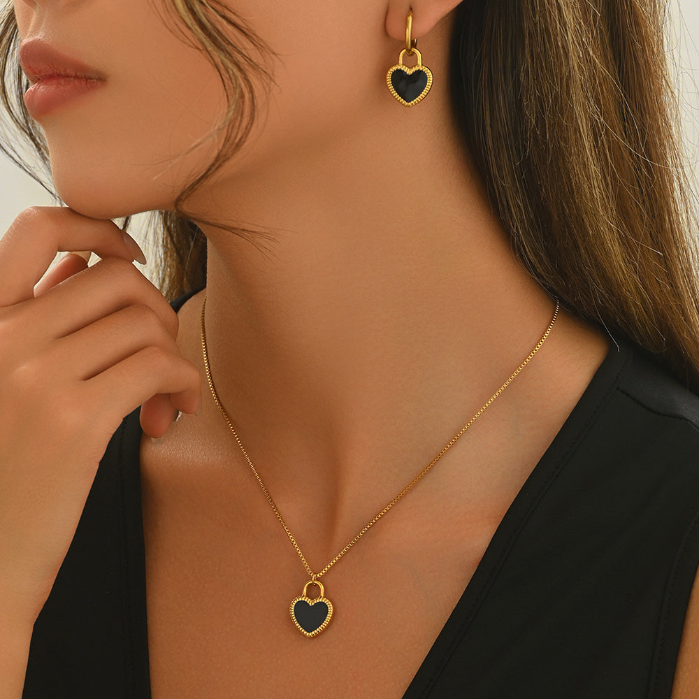 Lxalry 18K Gold Plated Heart Jewelry Set – Hypoallergenic Necklace & Earrings Gift for Her