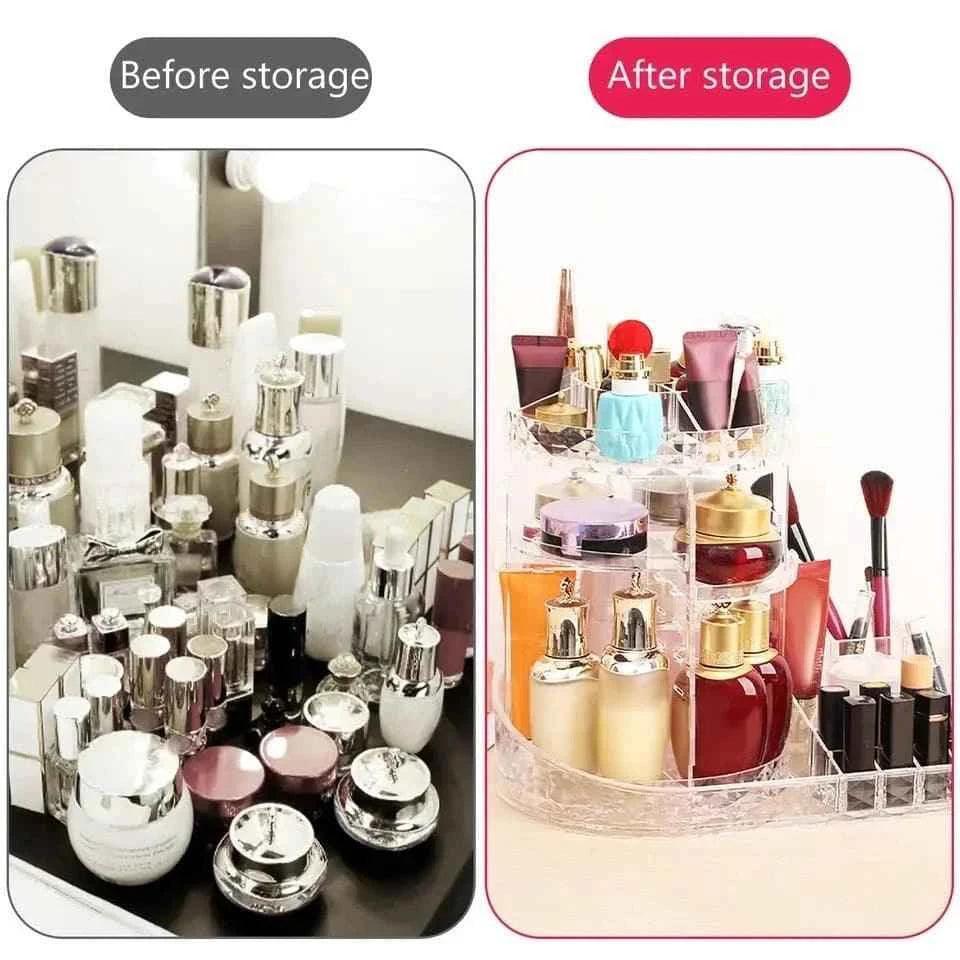 All In One Cosmetic Makeup Organizer, 360 Degree Rotation Makeup Organizer, Crystal Makeup Display Stand, Multifunction Detachable Makeup Beauty Organizer, Adjustable Cosmetic Display Case, Rotatable Transparent Beauty Organizer.