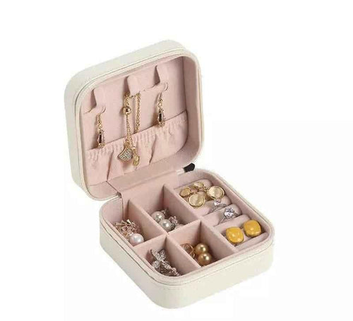 Mini Leather Jewelry Case, Elegant Travel Cosmetic Box, Small Portable Jewelry Storage Organizer, PU Leather Earring, Ring, and Necklace Holder.