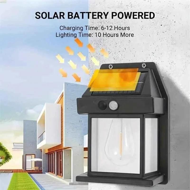 Solar Outdoor Lamp with Tungsten Filament, Waterproof Smart Induction Lantern, Wireless Dusk-to-Dawn Wall Light, Motion Sensor Porch Light for Gardens, Courtyards, and Villas, Sun-Powered Motion Detection Light.