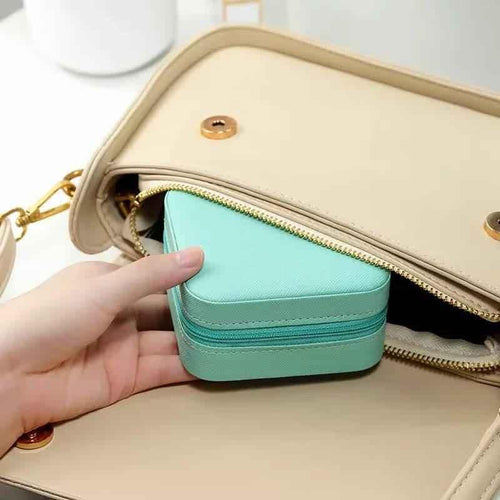 Mini Leather Jewelry Case, Elegant Travel Cosmetic Box, Small Portable Jewelry Storage Organizer, PU Leather Earring, Ring, and Necklace Holder.