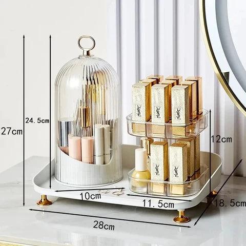 360° Rotating Makeup Brush Box With Lipstick Organizer.