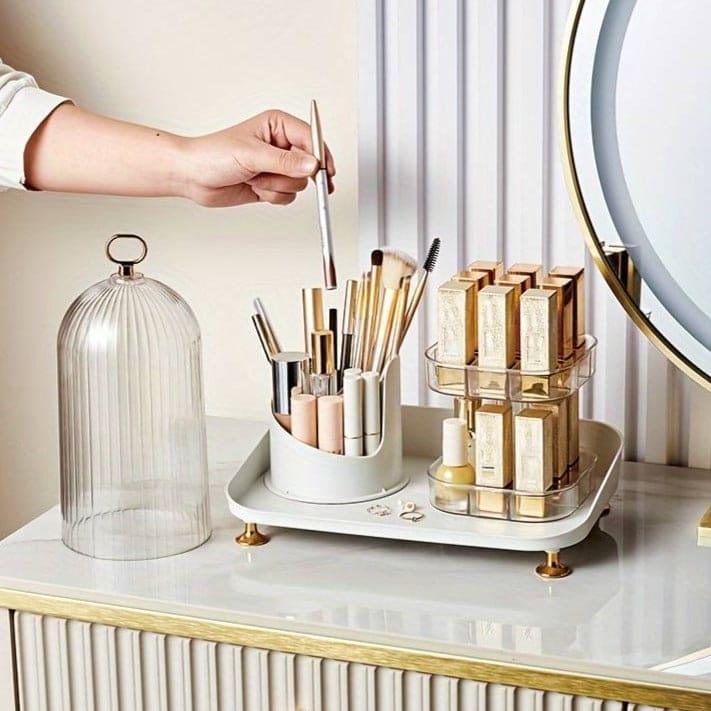 360° Rotating Makeup Brush Box With Lipstick Organizer.