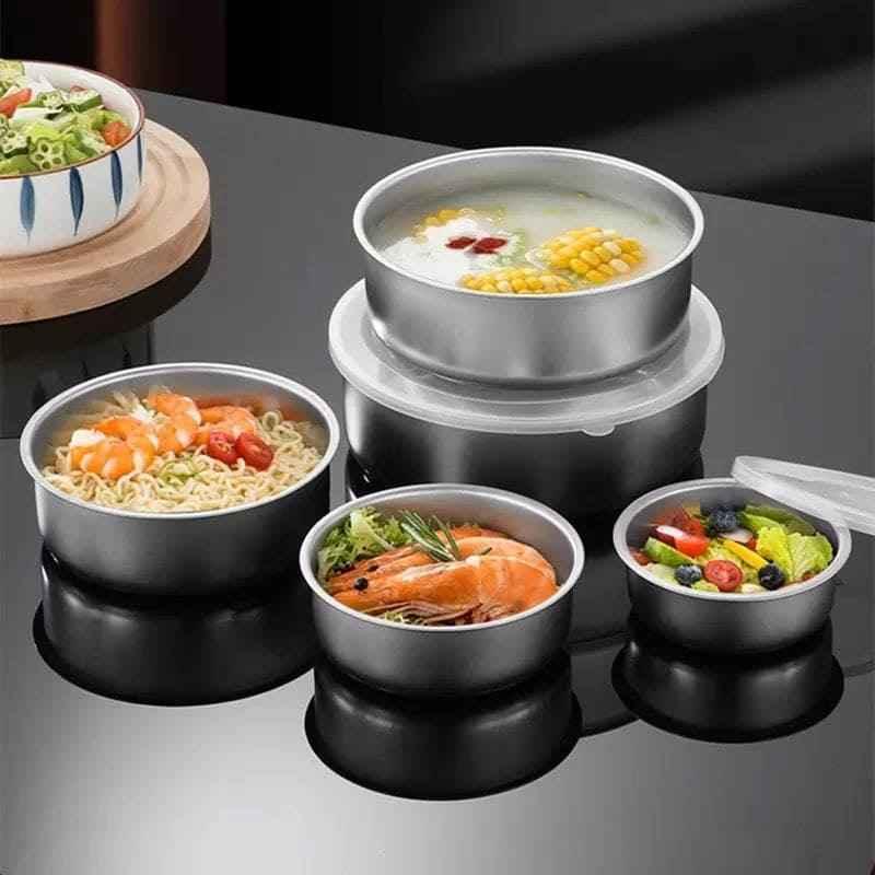 Set of 5 Stainless Steel Bowls with Lids, Mixing and Food Storage Containers, Durable Chef-Grade Stainless Steel Bowl Set, Metal Fresh-Keeping Kitchen Containers.