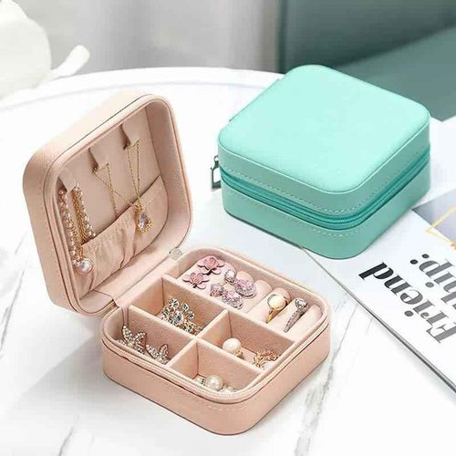 Mini Leather Jewelry Case, Elegant Travel Cosmetic Box, Small Portable Jewelry Storage Organizer, PU Leather Earring, Ring, and Necklace Holder.