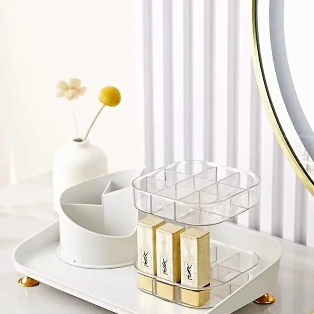 360° Rotating Makeup Brush Box With Lipstick Organizer.