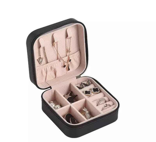 Mini Leather Jewelry Case, Elegant Travel Cosmetic Box, Small Portable Jewelry Storage Organizer, PU Leather Earring, Ring, and Necklace Holder.