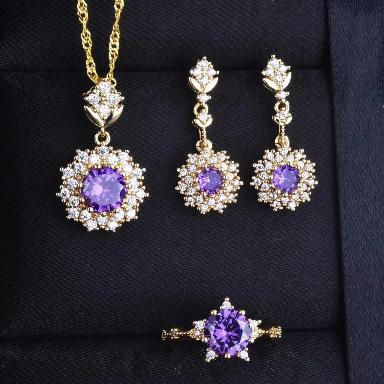 Women's Pomegranate Red Rings Pendants Earings Set