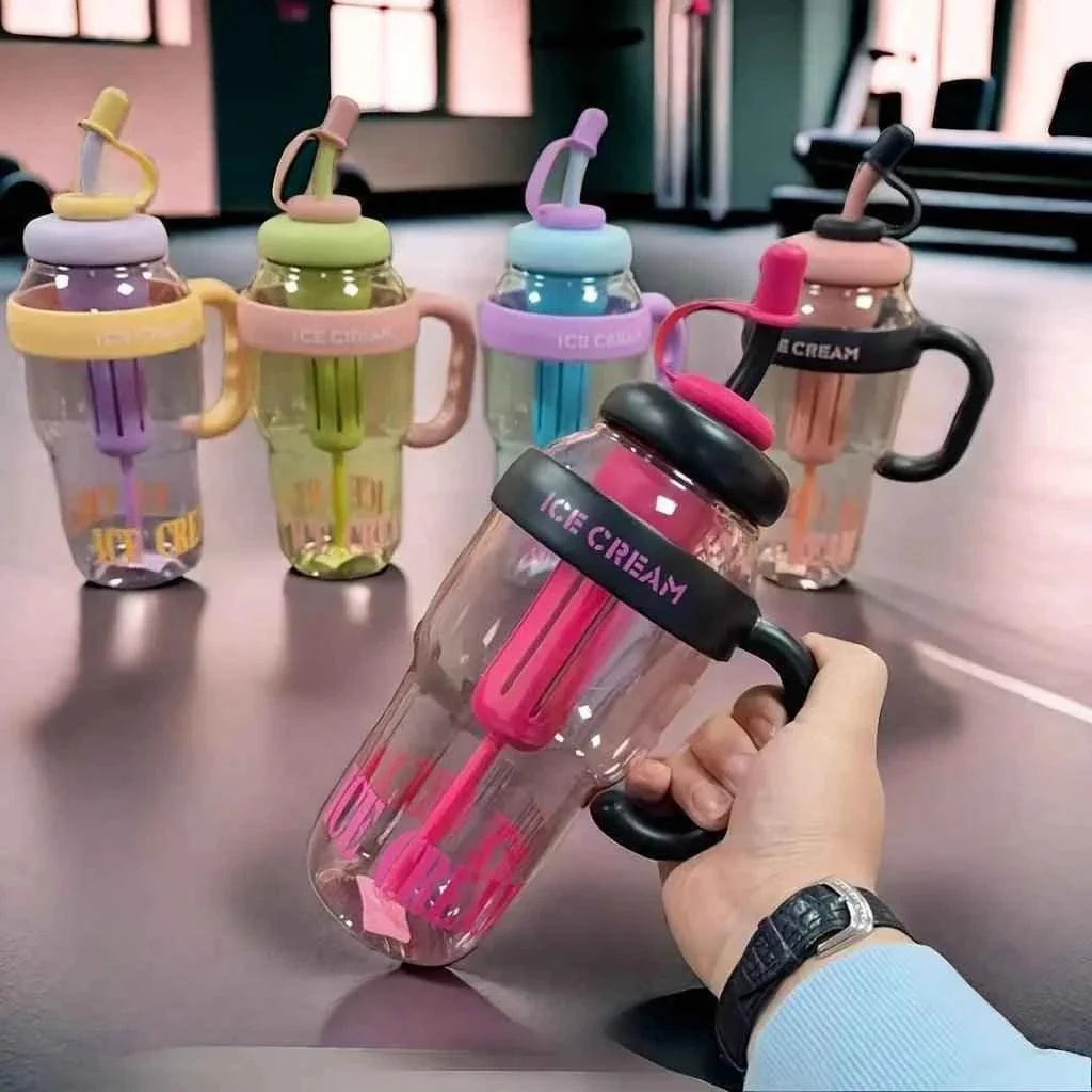 1200 ML Large Capacity Water Glass Bottle With Straw.