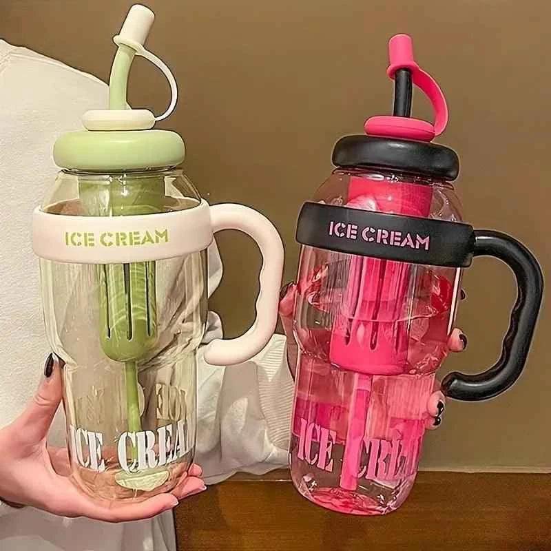 1200 ML Large Capacity Water Glass Bottle With Straw.