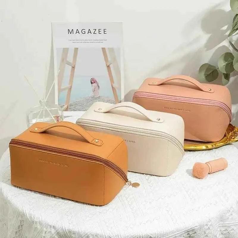 Classy Leather Cosmetic Bag, Portable Leather Makeup Pouch,