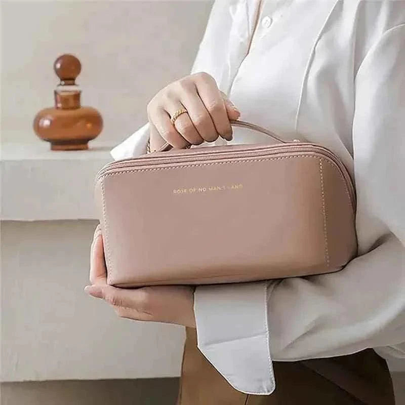 Classy Leather Cosmetic Bag, Portable Leather Makeup Pouch,