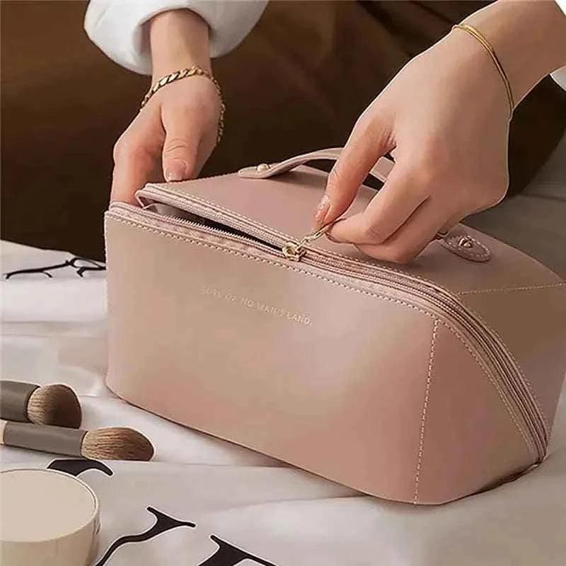 Classy Leather Cosmetic Bag, Portable Leather Makeup Pouch,