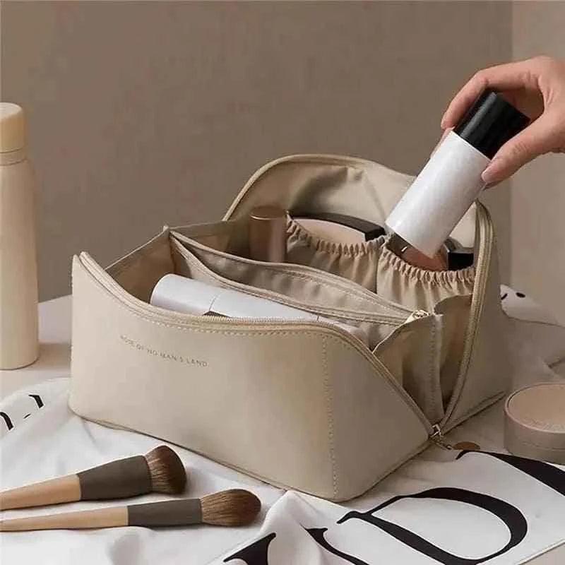 Classy Leather Cosmetic Bag, Portable Leather Makeup Pouch,