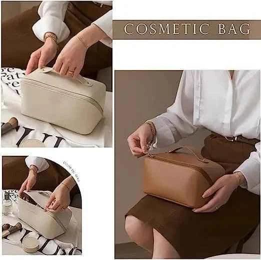 Classy Leather Cosmetic Bag, Portable Leather Makeup Pouch,