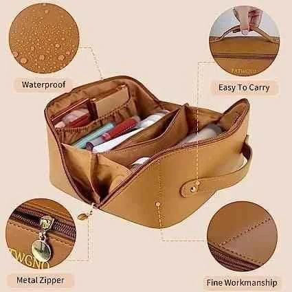 Classy Leather Cosmetic Bag, Portable Leather Makeup Pouch,