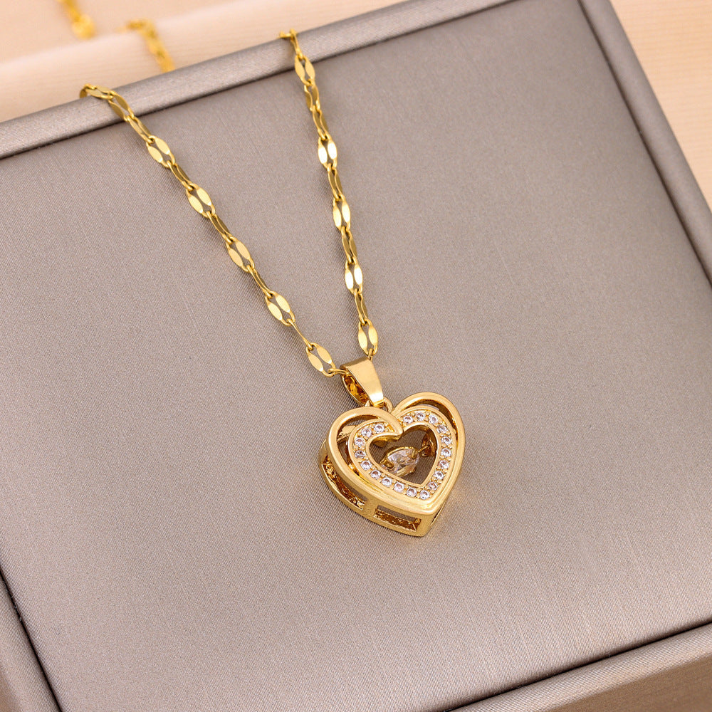 Love Necklace with Double Hearts & Rhinestones – Romantic Gift for Her